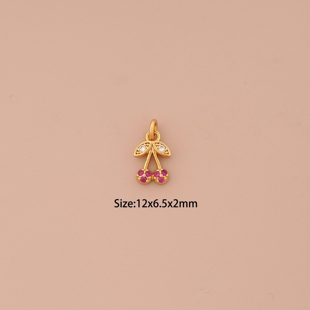 18K Gold Cherry Charms,cz Pave Fruit Charms Pendants,cherry Charm