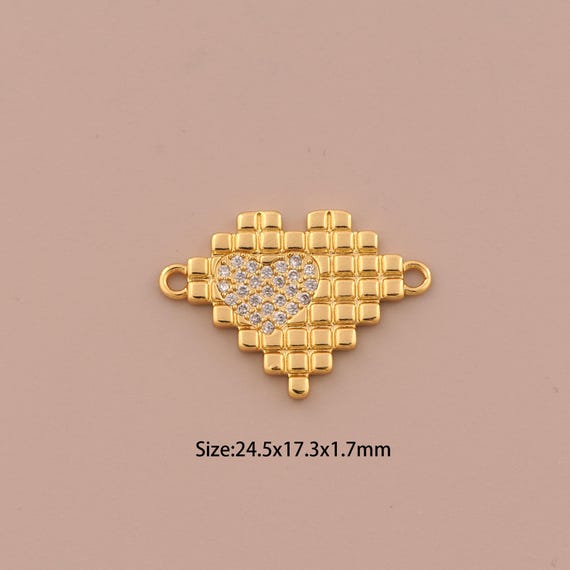 18K Gold Heart Connector,CZ Pave Minimalist Connector Charms,Heart Connector for DIY Jewelry Making Supply