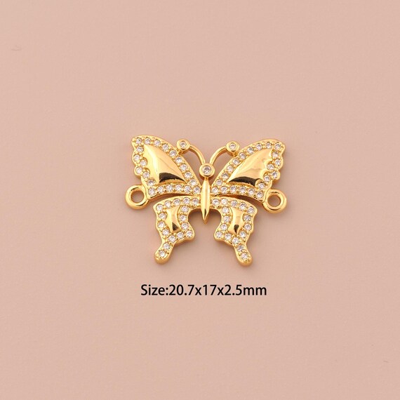 18K Gold Butterfly Connector,CZ Pave Insect Connector Charms,Butterfly Connector for DIY Jewelry Making Supply
