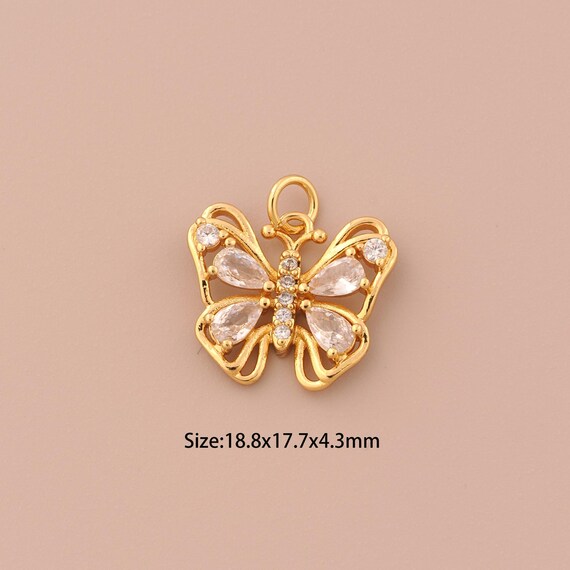18K Gold Butterfly Charms,CZ Pave Insect Charms Pendants,Butterfly Charm for DIY Jewelry Making Supply