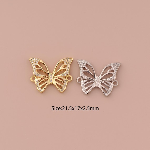 18K Gold Butterfly Connector,CZ Pave Minimalist Connector Charms,Butterfly Connector for DIY Jewelry Making Supply