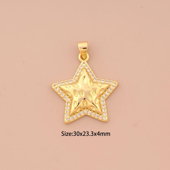 18K Gold Star Charms,CZ Pave Celestial Charms Pendants,Starburst Charm for DIY Jewelry Making Supply
