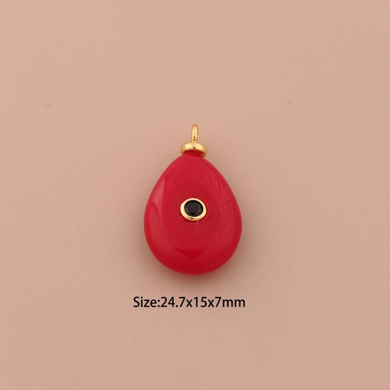 18K Gold Energy Stone Charms,Natural Stone Charms Pendants,Red Jade Charm for DIY Jewelry Making Supply