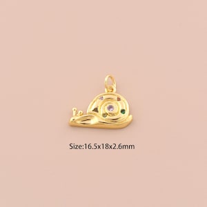18K Gold Snail Charms,CZ Pave Snail Charms Pendants,Snail Charm for DIY Jewelry Making Supply