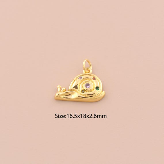 18K Gold Snail Charms,CZ Pave Snail Charms Pendants,Snail Charm for DIY Jewelry Making Supply