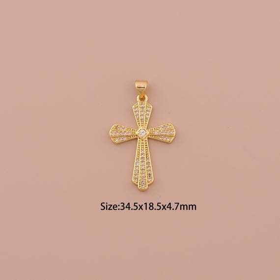 18K Gold Cross Charms,CZ Pave Minimalist Charms Pendants,Christian Charm for DIY Jewelry Making Supply