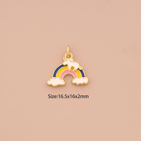 18K Gold Rainbow Cloud Charms,Enamel Cloud Charms Pendants,Unicorn Charm for DIY Jewelry Making Supply