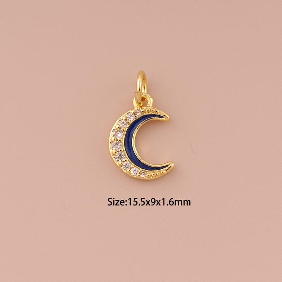18K Gold Moon Charms,CZ Pave Minimalist Charms Pendants,Moon Charm for DIY Jewelry Making Supply