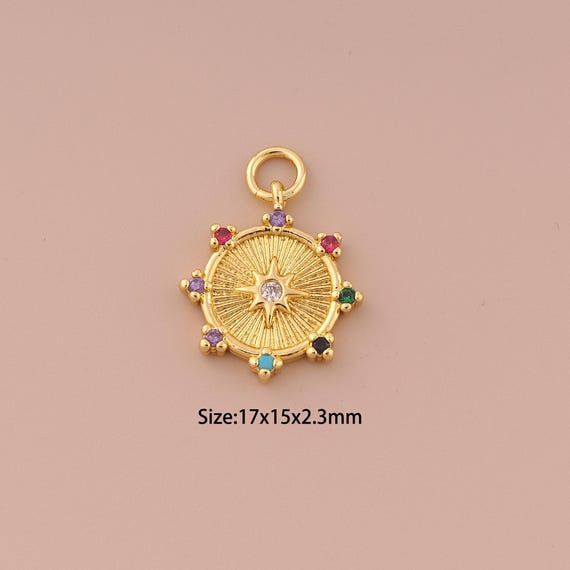 18K Gold Polaris Charms,CZ Pave Minimalist Charms Pendants,Polaris Charm for DIY Jewelry Making Supply