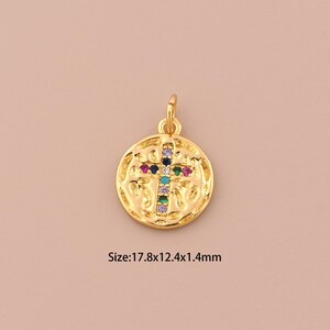 18K Gold Round Charms,CZ Pave Cross Charms Pendants,Religious Charm for DIY Jewelry Making Supply