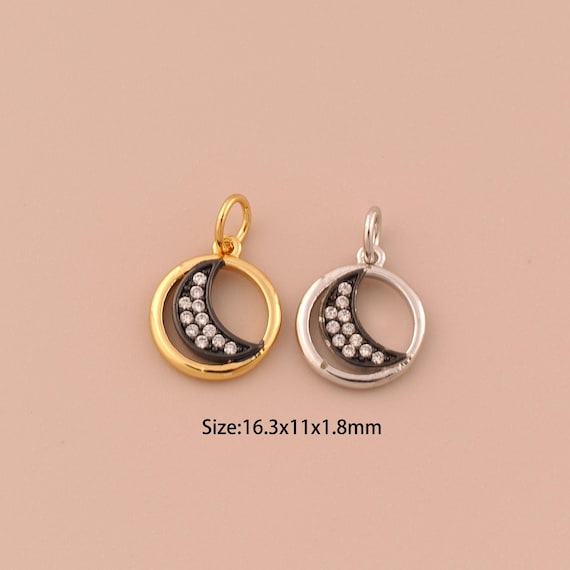 18K Gold Moon Charms,CZ Pave Minimalist Charms Pendants,Moon Charm for DIY Jewelry Making Supply
