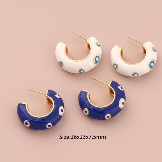 18K Gold Open Stud Earrings,Wide Stud Earrings,Evil Eye Stud Earrings,Hypoallergenic Stud Earrings,Gift for Her