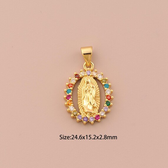 18K Gold Virgin Mary Charms,CZ Pave Religious Charms Pendants,Catholic Charm for DIY Jewelry Making Supply