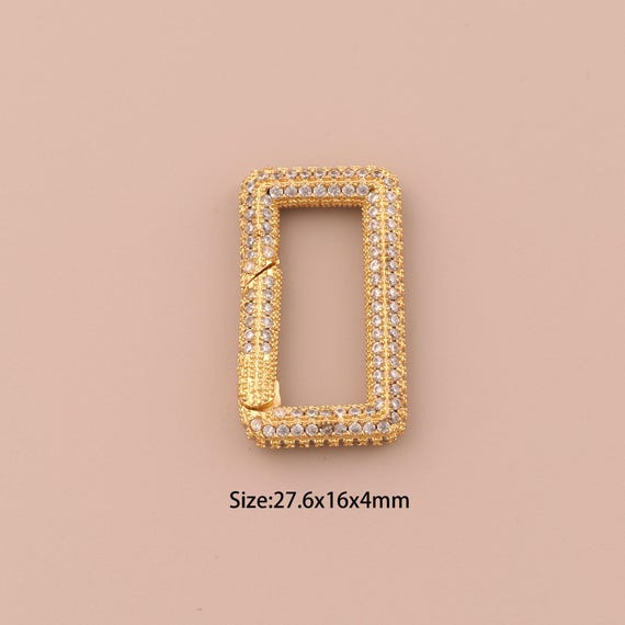 18K Gold Square Clasp,CZ Pave Snap Clasp,Push Door Clasp for DIY Jewelry Making Supply
