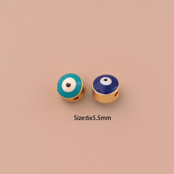 18K Gold Evil Eye Spacer Bead,Enamel Minimalist Bead,Devil Eye Bead for DIY Jewelry Making Supply