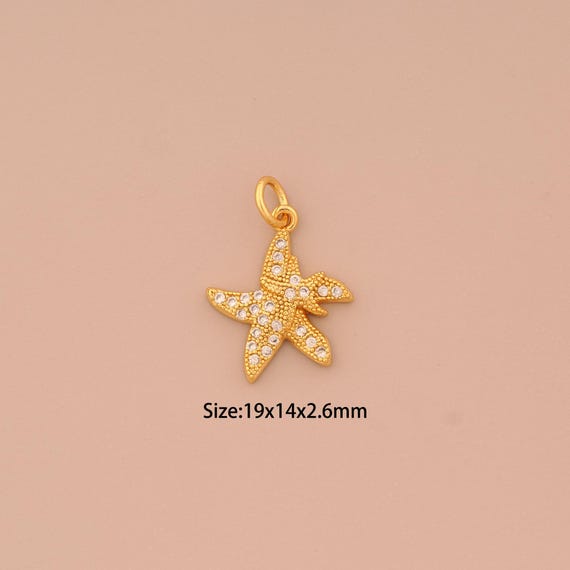 18K Gold Starfish Charms,CZ Pave Starfish Charms Pendants,Starfish Charm for DIY Jewelry Making Supply