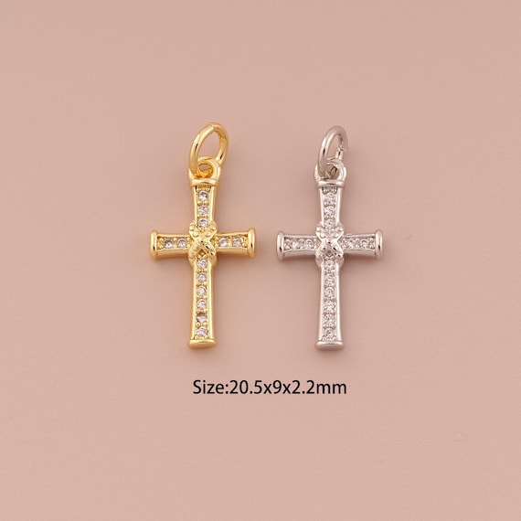 18K Gold Cross Charms,CZ Pave Minimalist Charms Pendants,Christian Charm for DIY Jewelry Making Supply