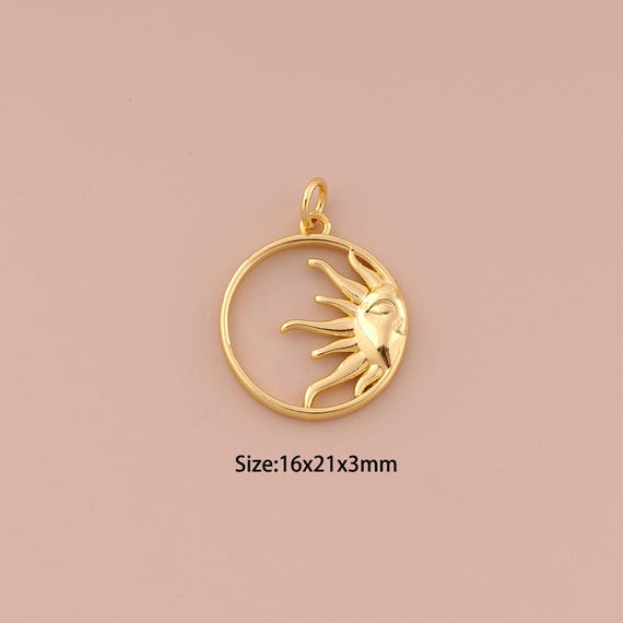 18K Gold Sun Charms,Minimalist Charms Pendants,Round Charm for DIY Jewelry Making Supply