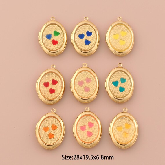 18K Gold Heart Charms,Minimalist Charms Pendants,Enamel Photo Frame Charm for DIY Jewelry Making Supply