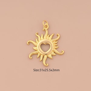 18K Gold Sun Charms,Sunburst Charms Pendants,Enamel Heart Charm for DIY Jewelry Making Supply