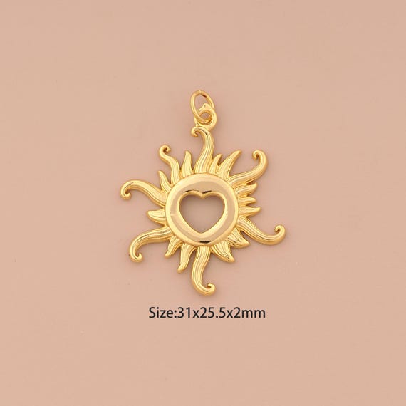 18K Gold Sun Charms,Sunburst Charms Pendants,Enamel Heart Charm for DIY Jewelry Making Supply