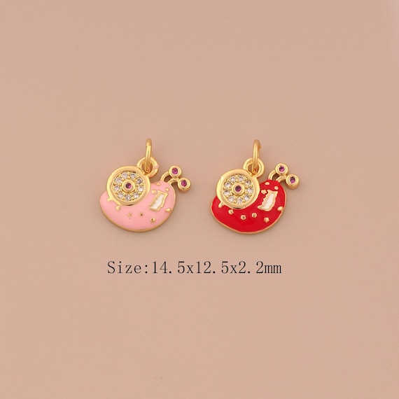 18K Gold Snail Charms,CZ Pave Snail Charms Pendants,Enamel Snail Charm for DIY Jewelry Making Supply