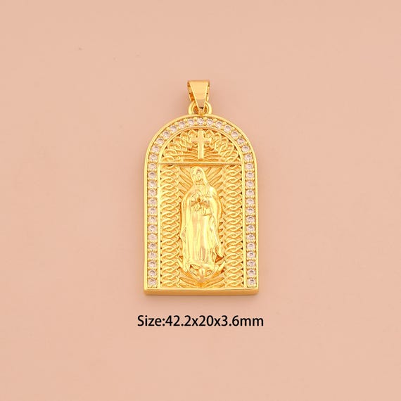 18K Gold Virgin Mary Charms,CZ Pave Religion Charms Pendants,Catholic Charm for DIY Jewelry Making Supply