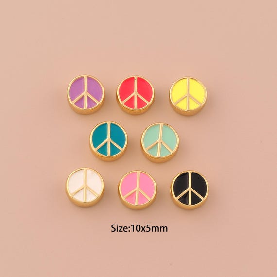 18K Gold Peace Sign Spacer Bead,Enamel Minimalist Bead,Peace Sign Bead for DIY Jewelry Making Supply