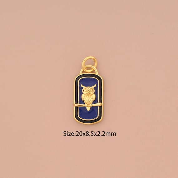 18K Gold Owl Charms,Enamel Animal Charms Pendants,Owl Charm for DIY Jewelry Making Supply