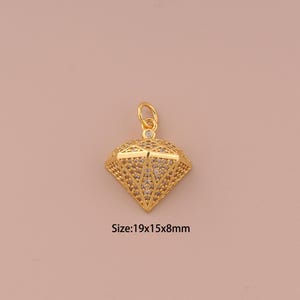 18K Gold Diamond Charms,CZ Pave Minimalist Charms Pendants,Diamond Charm for DIY Jewelry Making Supply