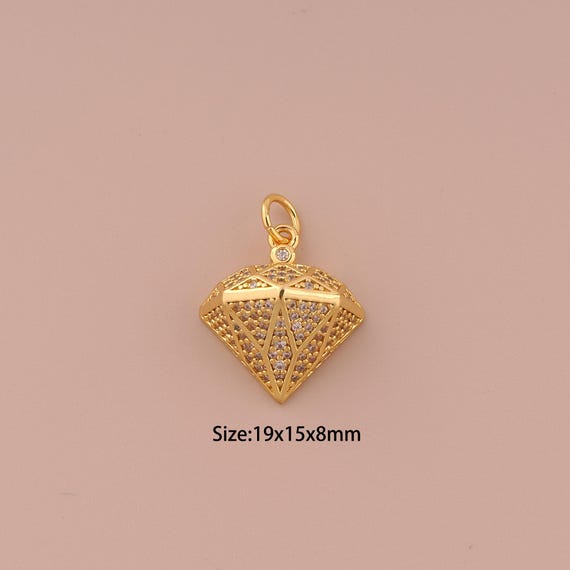 18K Gold Diamond Charms,CZ Pave Minimalist Charms Pendants,Diamond Charm for DIY Jewelry Making Supply