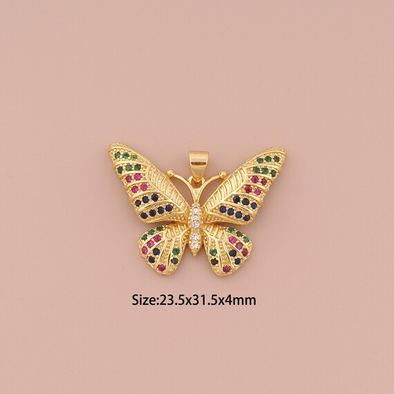 18K Gold Butterfly Charms,CZ Pave Minimalist Charms Pendants,Butterfly Charm for DIY Jewelry Making Supply