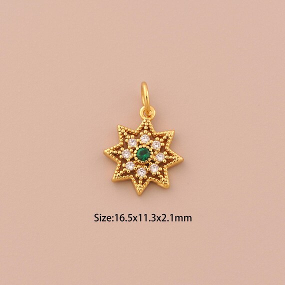 18K Gold Flower Charms,CZ Pave Plant Charms Pendants,Flower Charm for DIY Jewelry Making Supply