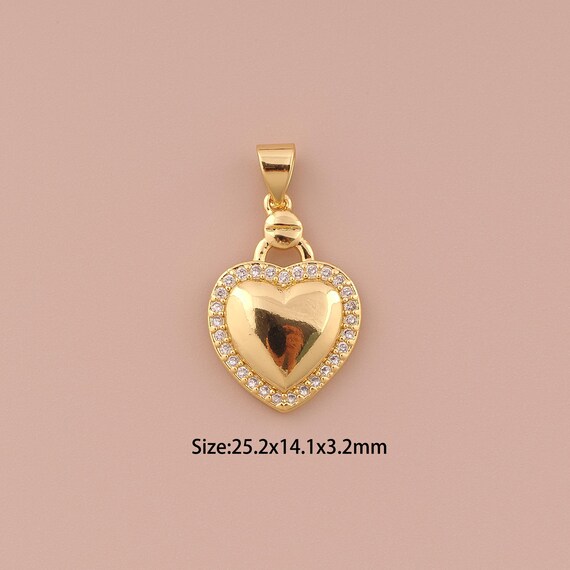 18K Gold Heart Charms,CZ Pave Minimalist Charms Pendants,Heart Charm for DIY Jewelry Making Supply