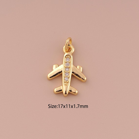 18K Gold Airplane Charms,CZ Pave Minimalist Charms Pendants,Airplane  Charm for DIY Jewelry Making Supply