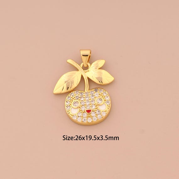 18K Gold Apple Charms,CZ Pave Fruit Charms Pendants,Enamel Apple Charm for DIY Jewelry Making Supply
