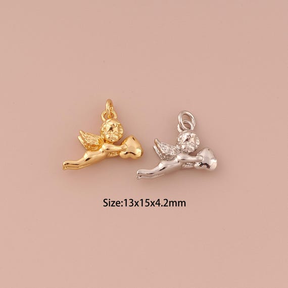 18K Gold Angel Charms,Minimalist Charms Pendants,Heart Charm for DIY Jewelry Making Supply