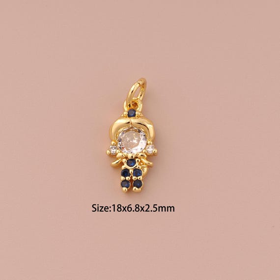 18K Gold Character Charms,CZ Pave Minimalist Charms Pendants,Character Charm for DIY Jewelry Making Supply