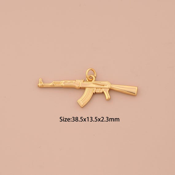 18K Gold Weapons Charms,Gun Charms Pendants,AK47 Gun Charm for DIY Jewelry Making Supply