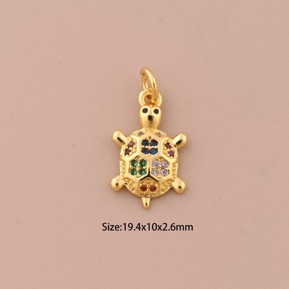 18K Gold Turtle Charms,CZ Pave Turtle Charms Pendants,Turtle Charm for DIY Jewelry Making Supply