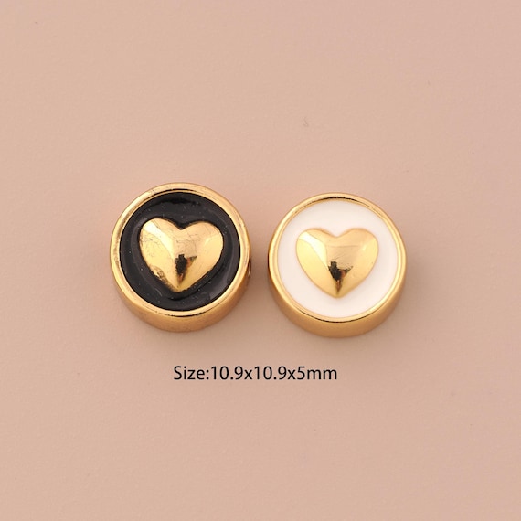 18K Gold Heart Spacer Bead,Enamel Round Bead,Heart Bead for DIY Jewelry Making Supply