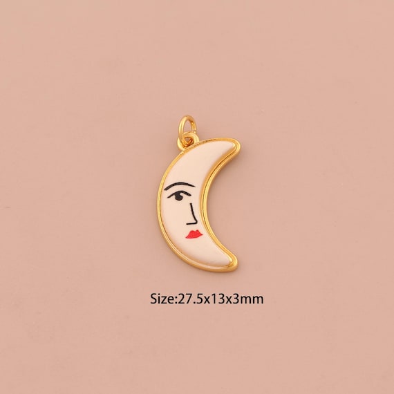 18K Gold Crescent Moon Charms,Enamel Celestial Charms Pendants,Moon Charm for DIY Jewelry Making Supply