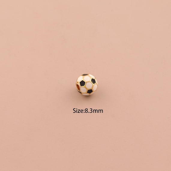 18K Gold Football Spacer Bead,Enamel Ball Bead,Sports Bead for DIY Jewelry Making Supply