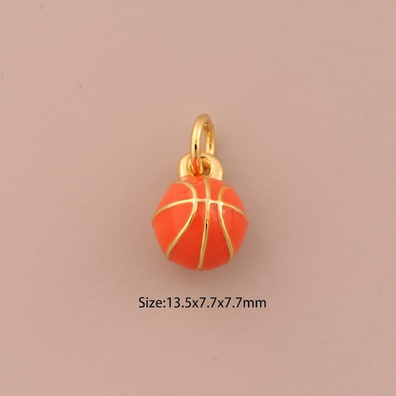 18K Gold Basketball Charms,Enamel Ball Charms Pendants,Basketball Charm for DIY Jewelry Making Supply