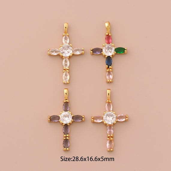 18K Gold Cross Charms,CZ Pave Religious Charms Pendants,Christian Charm for DIY Jewelry Making Supply