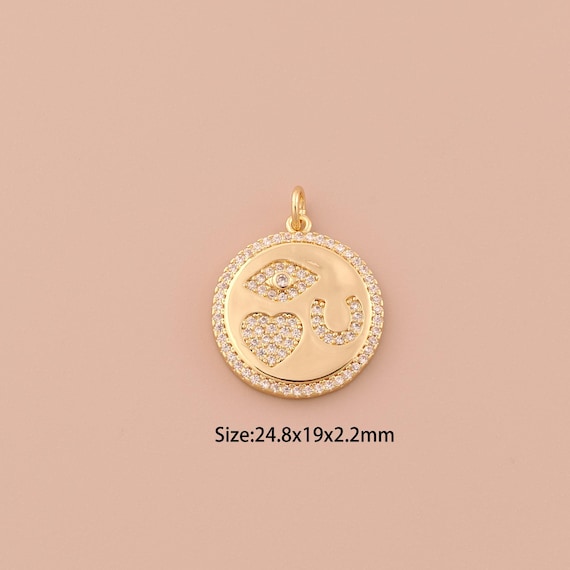 18K Gold Heart Charms,Minimalist Charms Pendants,Devil Eye Charm for DIY Jewelry Making Supply
