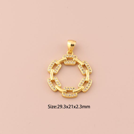 18K Gold Round Charms,CZ Pave Round Charms Pendants,Round Charm for DIY Jewelry Making Supply