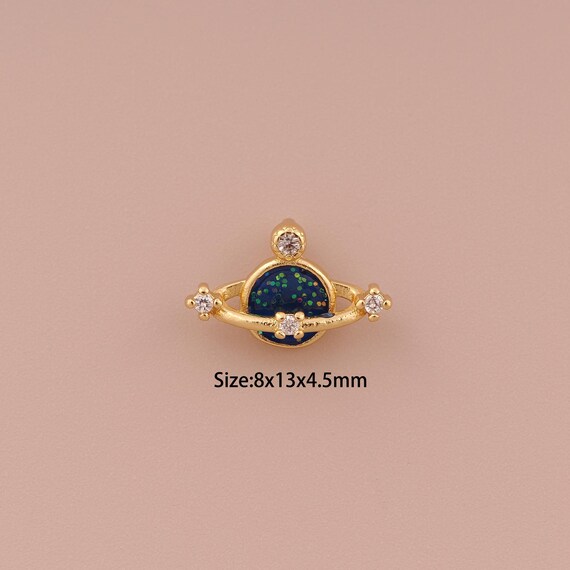 18K Gold Saturn Charms,CZ Pave Minimalist Charms Pendants,Saturn Charm for DIY Jewelry Making Supply