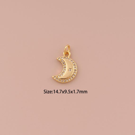 18K Gold Moon Pendant Charms,CZ Pave Minimalist Charms Pendants,Star Pendant Charm for DIY Jewelry Making Supply
