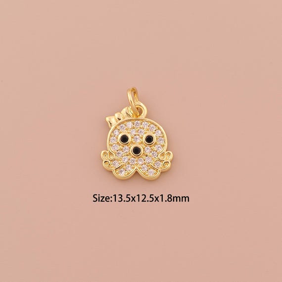 18K Gold Octopus Charms,CZ Pave Minimalist Charms Pendants,Octopus Charm for DIY Jewelry Making Supply